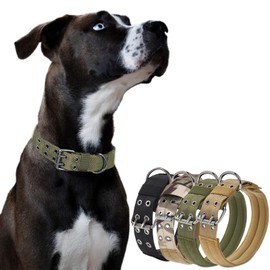 JSXD Tactical Dog Collar,Military Grade Nylon with Soft Padded Lining,1.5 inch Wide,Metal Buckle with 5 Adjustable Points,Heavy Duty Dog Collar for Medium Large Dogs (Green, Large)