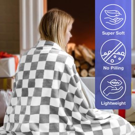 Checkered Blanket – Soft Blanket for Couch, Bed & Travel – Large Fleece Throw Blanket – Cozy Blankets & Throws for All Seasons (Grey)