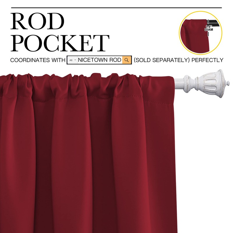 NICETOWN - Cortinas Opacas con Bolsillo para cortinero (Rojo, 1