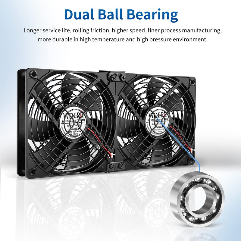 WDERAIR Server Cooling 2 x 120mm Big Airflow Computer Fan