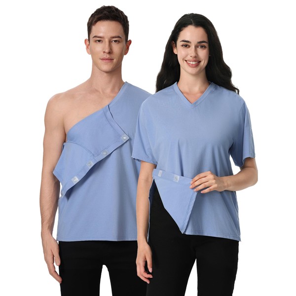 Magnetic Buttons Post Shoulder Surgery Recovery Shirt for Men V-Neck