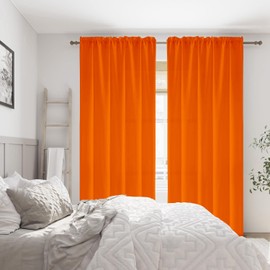 2 Panels Orange Curtains for Living Room Boho Solid Light Filtering Curtains for Bedroom Modern Bright Orange Window Treatment Set Rod Pocket Drapes Elegant Farmhouse Semi Sheer Curtains 52X84 Inches