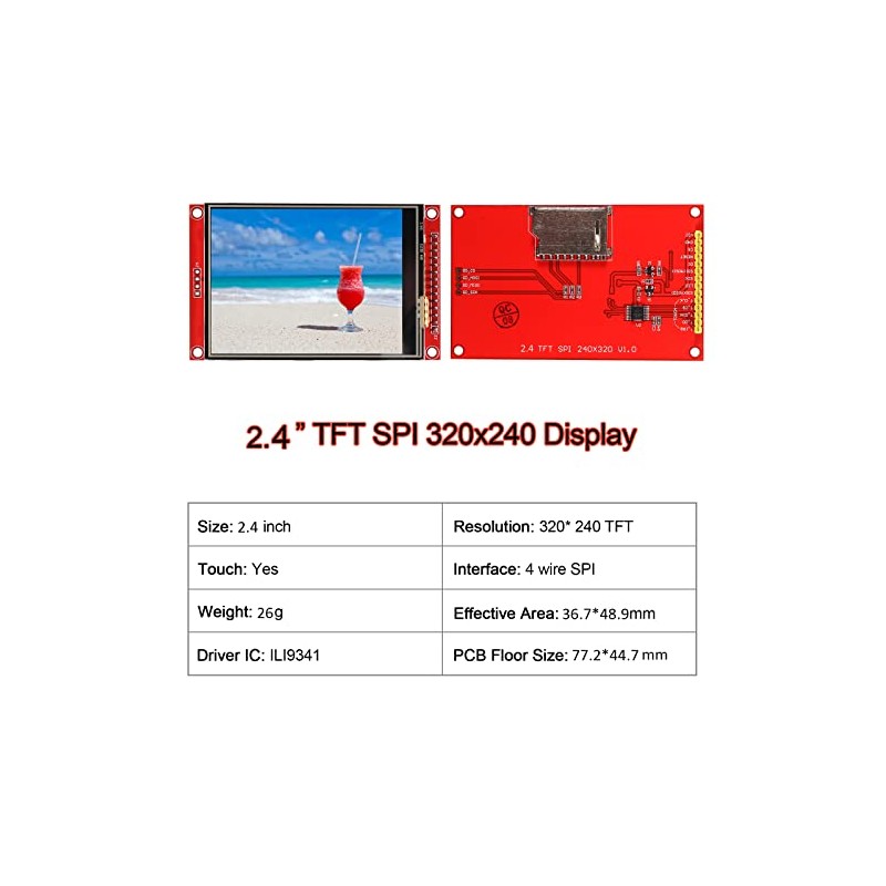 DIANN 2.4" ILI9341 SPI TFT LCD Display Touch Panel 320x240