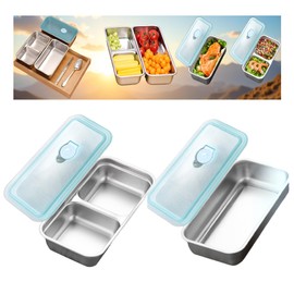 HNPEJ Grab and Go Snack Containers Reusable with Lids Stainless Steel Lunch Box, Meal Prep Containers, Travel Condiments Food Storage, Small Metal Bento Box Pack, Single | Double Compartment - 2PCS