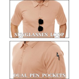 TACVASEN Mens Golf Tees Quick Dry Tactical Polo Shirts Short Sleeve Work Shirts Lightweight Dry Fit Shirts Performance Polo Shirts Outdoor Apricot M