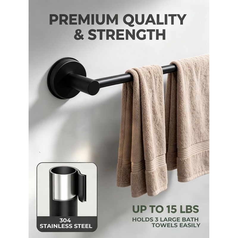 14.6 to 24 Inches No Drill Suction Cup Towel Bar