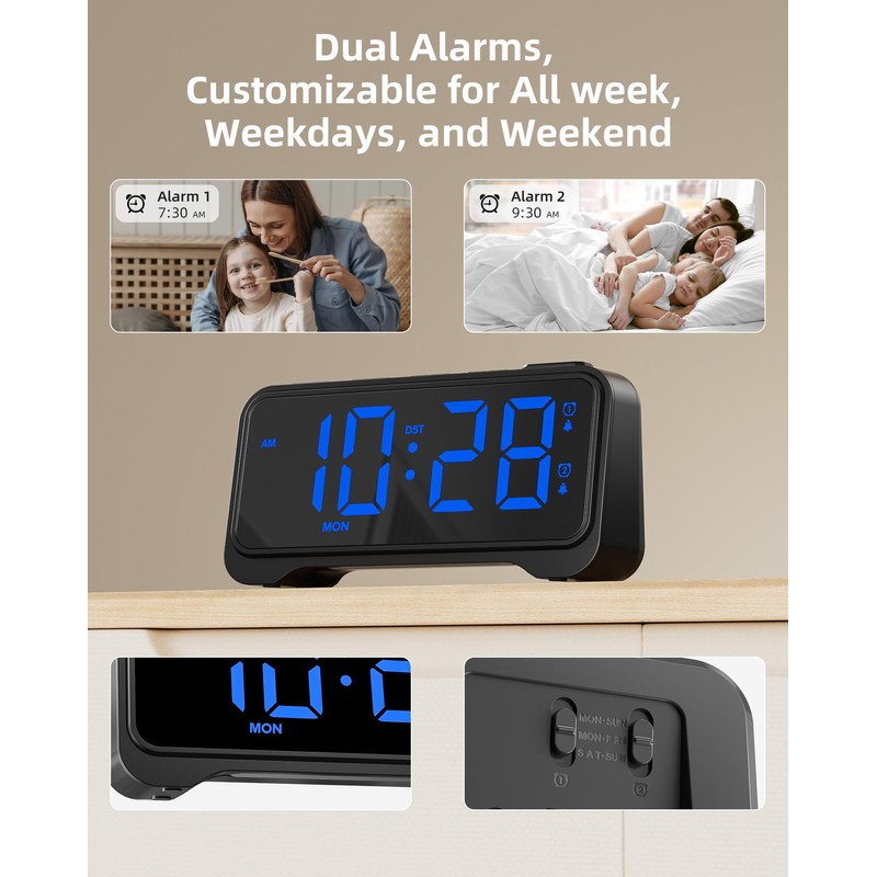 Alarm Clocks Bedside with Night Light, Digital Clock for Living