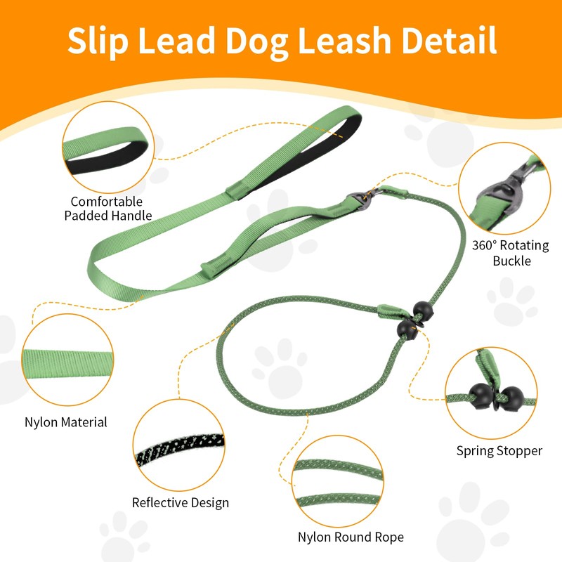 Kazazoo Slip Lead Dog Leash, No Pull Training Leash with