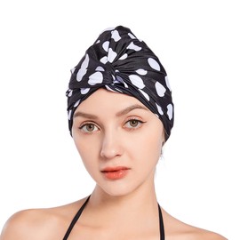 SUNTRADE Swimming Cap for Women Women Girls Long Short Hair Pleated Knotted Turban Hats Non Waterproof Swim Cap (Black White)