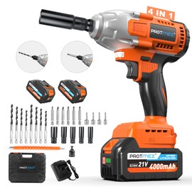 Cordless Impact Wrench, 665Ft-Ibs (900N.m) 1/2" Electric Impact Wrench, 21V Power Impact Drill with 2x 4.0Ah Battery, 5 Sockets, 8 Drill, 6 Screws, Impact Gun Variable Speeds for Car/Truck/Mower