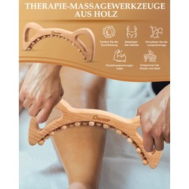 ONUEMP Fascia Rod Cellulite Massager for Maderotherapy and Lymphatic Drainage, Anti-Cellulite Device Massage Roller with Handle, Oiled Style Wood Massage Beech Wood, 32 x 13 cm, 278 g