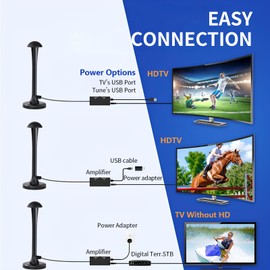 Indoor Digital TV Aerial, Rewave TV Antenna Outdoor Indoor with Signal Booster, High Gain Freeview Portable Aerial with Booster for Smart TV, Amplified TV Antenna Support 4K 1080P Local TV Channels