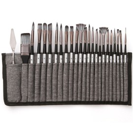 24Pcs Oil Paint Brushes Gray Assorted Styles Different Sizes Ergonomic Paint Brush Set with Bag for Household School