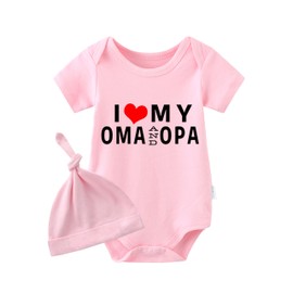 culbutomind Baby Twins Romper I Love My Grandma Grandpa Fun Baby Bodysuit Short Sleeve Gift for Birth Baby Boys Girls Twins Baby Clothing with Hat, Pink I Love My Grandma Grandpa, 0-3 months