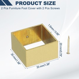 sourcing map 2 Pcs Brass Furniture Foot Cover, 1.26 x 1.38 x 0.79 Inch Square Furniture Pads Leg Cover Gold Table Foot Cap Floor Protector for Chair, Table, Sofa, Bed