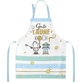 Sheepworld Apron with Saying "Gute Laune" | Cooking Apron Made of Cotton, 87 cm x 70 cm, Multicoloured | Gift Kitchen, Cooking, Friends, Birthday | 47097