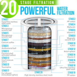 AquaHomeGroup 20 Stage Shower Filter for Hard Water - High Output Universal Shower Head Filter for Chlorine, Fluoride, Heavy Metals - Vitamin C E Shower Water Filter for Hair and Skin (Chrome)