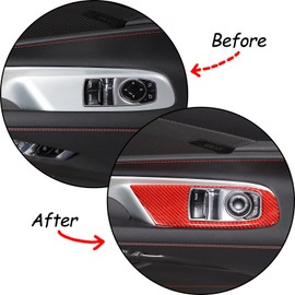 Soft Real Carbon Fiber Door Handle Window Lifter Control Switch Button Panel Cover Sticker Trim Compatible with Corvette C8 Stingray Z06 Z51 2020 2021 2022 2023 Interior Decoration Accessories (Red)