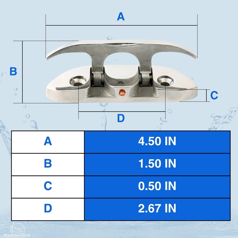 MarineNow 4-1/2" Folding Cleat Marine Grade 316 Stainless Steel (4.5")