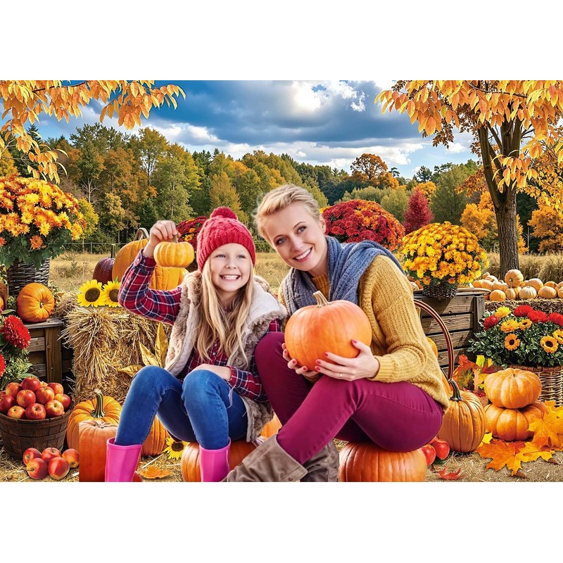 Fall Pumpkin Backdrop Autumn Haystack Hay Bale Maple Leaves Background