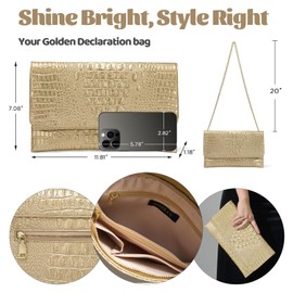 BellaBlend Elegant Evening Clutch for Women - Crocodile Pattern PU Leather Shoulder Bag with Wrist Strap for Wedding, Gala or Cocktail Party