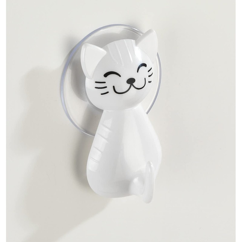 WENKO Suction Hook Cat White - Wall Hook, Coat Hook,