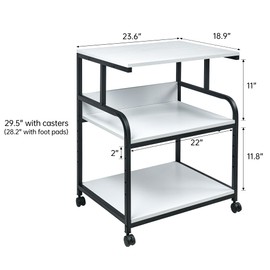 Fannova Printer Table, 23.6 x18.9 x 29.5 Inches Large Printer Stand with Height Adjustable Storage Shelf, 3 Tier Rolling Printer Cart Furniture with Wheels for Home Office, White & Black