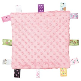 Taggy Blanket,Cotton Taggies for Babies Baby Comforter Tag Blanket,With Colorful Satin Ribbon Tags Security Soft Touch Soothing Plush Soft Breathable Senses for Infant Boy Girl Newborn Gift (Pink)