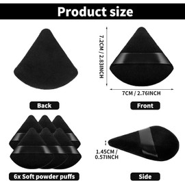 6 Pcs Black Sponge Loose Powder Puff Foundation Concealer Face Makeup Make Up Triangle Sponges Velour Beauty Setting Artist Grip Liner Body Skin Brighten Brow Lift Cosmetic Tools