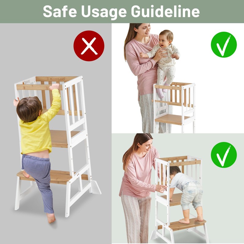 COSYLAND Toddler Standing Tower - Adjustable Height Toddler Kitchen Stool