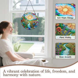 KWYADLUO Stained Glass Window Hanging，Scenery Sun Catchers Stained Glass Panels for Indoor Windows Wall Art Decor, Birthday Gift for Mom Women Wife Men Lovers