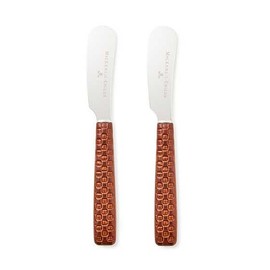 MACKENZIE-CHILDS Set of 2 Everyday Spreaders, Stainless-Steel Butter Knife Set, Leather