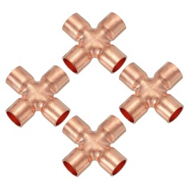 PATIKIL 1/2"(12.7mm) Copper Cross Pipe Fitting, 4 Pcs 4 Way Welding Copper End Feed Equal Pipe Connector for Plumbing Air Conditioning Refrigeration