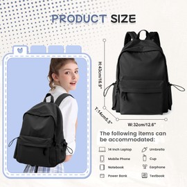 WEPLAN School Backpack for Teenage Girls School Bag for Secondary School Lightweight Bookbag Backpack for School Casual Daypack Backpacks College Rucksack Water Resistant 14 inch Laptop Backpack,Black