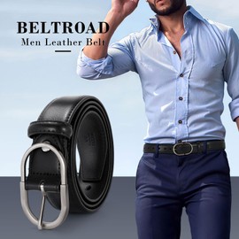 BELTROAD Mens Belt Casual Belts Every Day Leather Belt for Men Classic Work Dress Belt for Jeans Pants, Round Buckle-black, L for Waist 41"-46"
