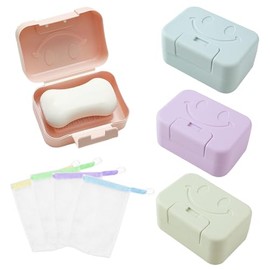 Jaboneras para Baño, Set de 4 Colores con 4 Redes para Espuma, Jabonera de Viaje, Rejilla de Drenaje para Mantener Jabón Seco, Porta Jabon, Ideal para