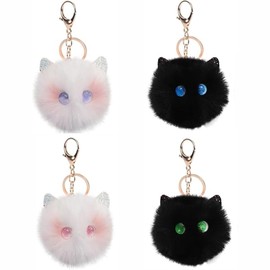 GETFACAI 4 PCS Cat Keyring, Fluffy Keyring, Pom Pom Keyring, Highly Attractive and Multifunctional Plush Keychain, Keyfob Accessory, Backpack for Woman Girls Birthday Mother's Day Gifts (8cm)