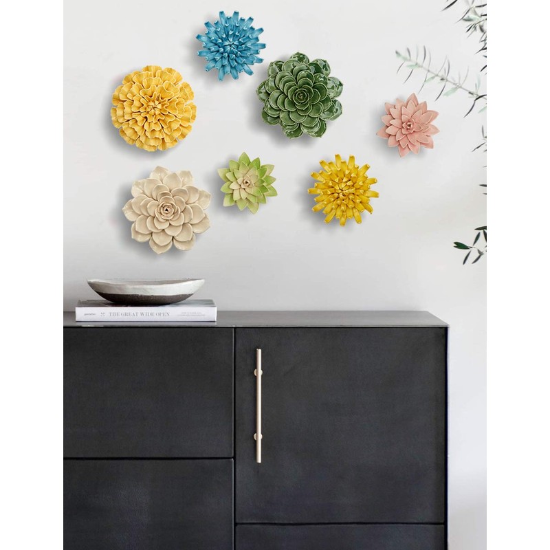 SEINHIJO Ceramic Flower Wall Decor 3D Wall Art Sculpture Home
