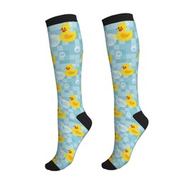 Wyayazh Yellow Duck Compression Socks Women Men Knee High Support Socks For Athletic Running Cycling