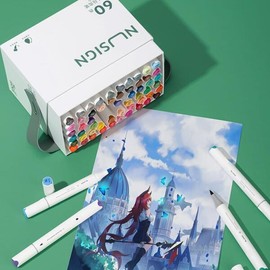 Artbox/Deli Nusain Rounded Sketch Brush Twin Marker Pen 60-Color Set / 아트박스델리 누사인 둥근 스케치 브러쉬 트윈 마카펜 60색 세트