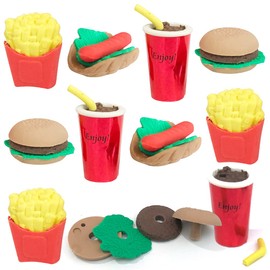 ArtCreativity Pull Apart 3D Junk Food Erasers, Set of 12, Mini Assorted Food Erasers for Kids, Back to School Supplies for Boys and Girls, Birthday Party Favors and Goodie Bag Fillers