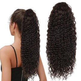 Wisebom Ponytail Extension Clip 62 cm Hairpiece Ponytail Long Curly Wavy Ponytail Extension with Drawstring for Women Synthetic Hair Extensions (Brown)