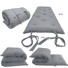 Danfuton Full Floor Rolling Futon Mattresses, Cotton Shikifuton Mats 3 x 54 x80 Gray