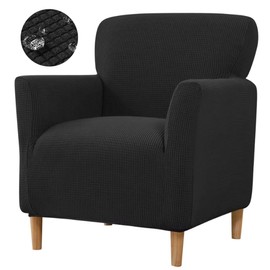 Bifaunvogel Waterproof Accent Chair Cover with Arms Stretch Jacquard Single Sofa Armchair Slipcovers Soft Couch Cover Upholstered Reading Club Chair Protector for Bedroom Office Black