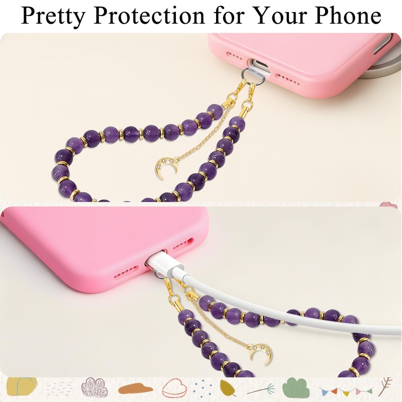 Amethyst Natural Stone Phone Charm Beaded Wrist Strap Lanyard
