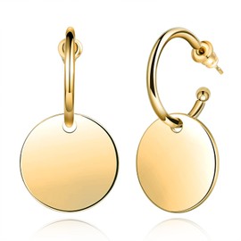 INFINIONLY Men's Women's Stainless Steel Round Earrings Creole Novelty Earrings Dangles for Girls Fashion Piercing Earrings Various Wearing Styles, Gold