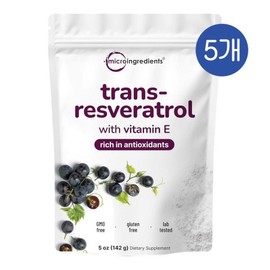 Micro Ingredients Pure Trans-Resveratrol Powder Vitamin E Micro Ingredients Trans-Resveratrol, 5 pcs / 마이크로인그레디언트 퓨어 트랜스 레스베라트롤 파우더 비타민E Micro Ingredients Trans-Resveratrol, 5개