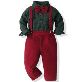 Yoolhamy Baby Junge Weihnachten Outfit Anzug Kleinkinder Xmas 3PCS Fliege Hemd und Hosenträger Hose Gentleman Set