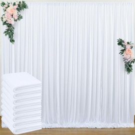 40 ft x 10 ft Wrinkle Free White Backdrop Curtain for Wedding Parties, Polyester Photo Backdrop Drapes for Baby Shower Birthday Party Backdrop Stand, Bulk Thick Background Curtains, 5x10FT 8 Panels