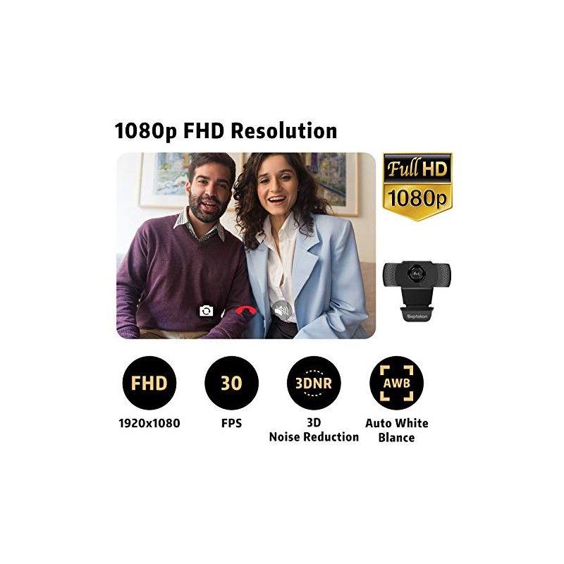Septekon Cámara Web HD 1080P con micrófono, cámara Web de